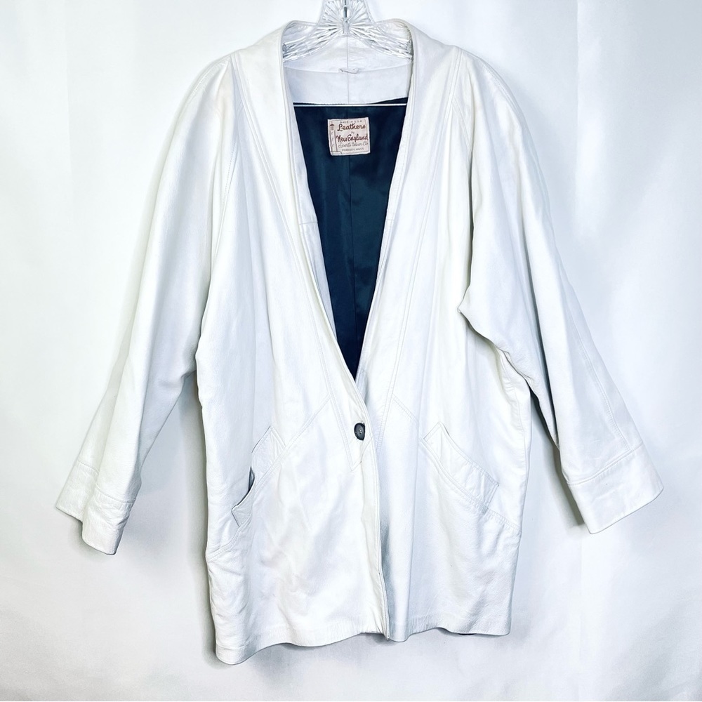 Vintage Leathers by New England Sportswear Co. White 80s Longline Leather Jacket